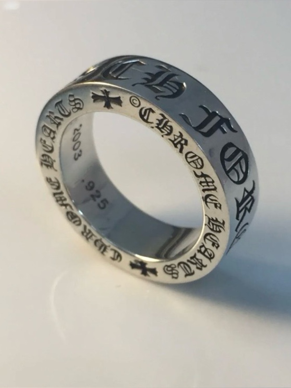 Chrome Hearts Antique Silver tone Forever Engraved Band Ring - Black & Silver